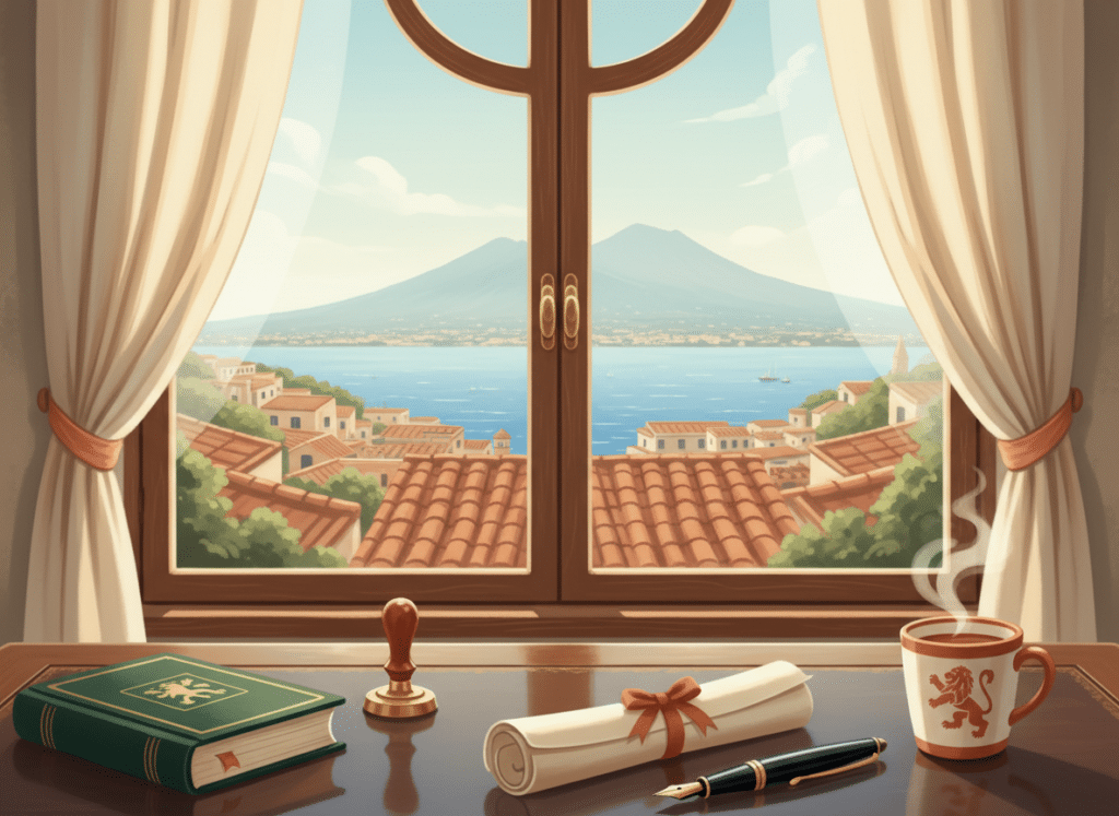 Scrivania dello studio notarile con vista su Napoli - accoglienza e fiducia