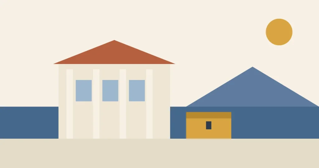 Villa con colonne sul mare e uno scrigno dorato accanto